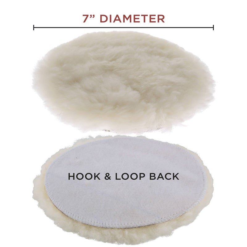TCP Global 7"" All Natural Premium 100% Wool Buffing Pad - 1"" Thick Pile- Hook and Loop Grip Attachment Buffing & Polishing Pad (Pack of 2) - Image 3